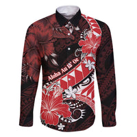 Personalised Hawaii Valentine Day Family Matching Tank Maxi Dress and Hawaiian Shirt Polynesian Hibiscus Art Style Red LT05 Dad's Shirt - Long Sleeve Red - Polynesian Pride