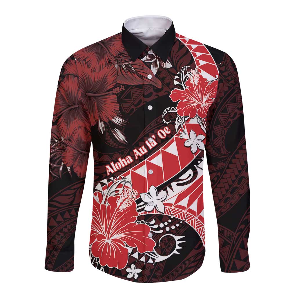Personalised Hawaii Valentine Day Long Sleeve Button Shirt Polynesian Hibiscus Art Style Red LT05 Unisex Red - Polynesian Pride