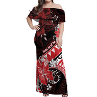 Personalised Hawaii Valentine Day Off Shoulder Maxi Dress Polynesian Hibiscus Art Style Red