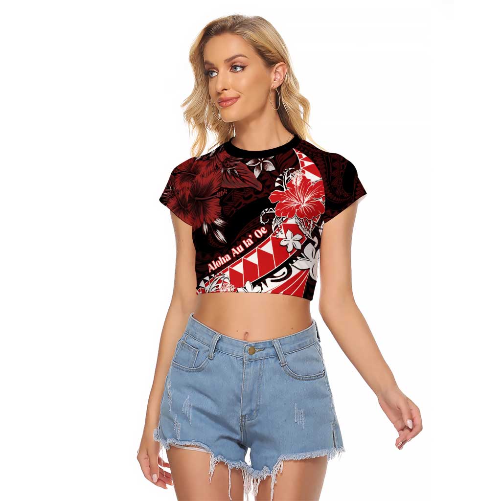 Personalised Hawaii Valentine Day Raglan Cropped T Shirt Polynesian Hibiscus Art Style Red LT05 Female Red - Polynesian Pride