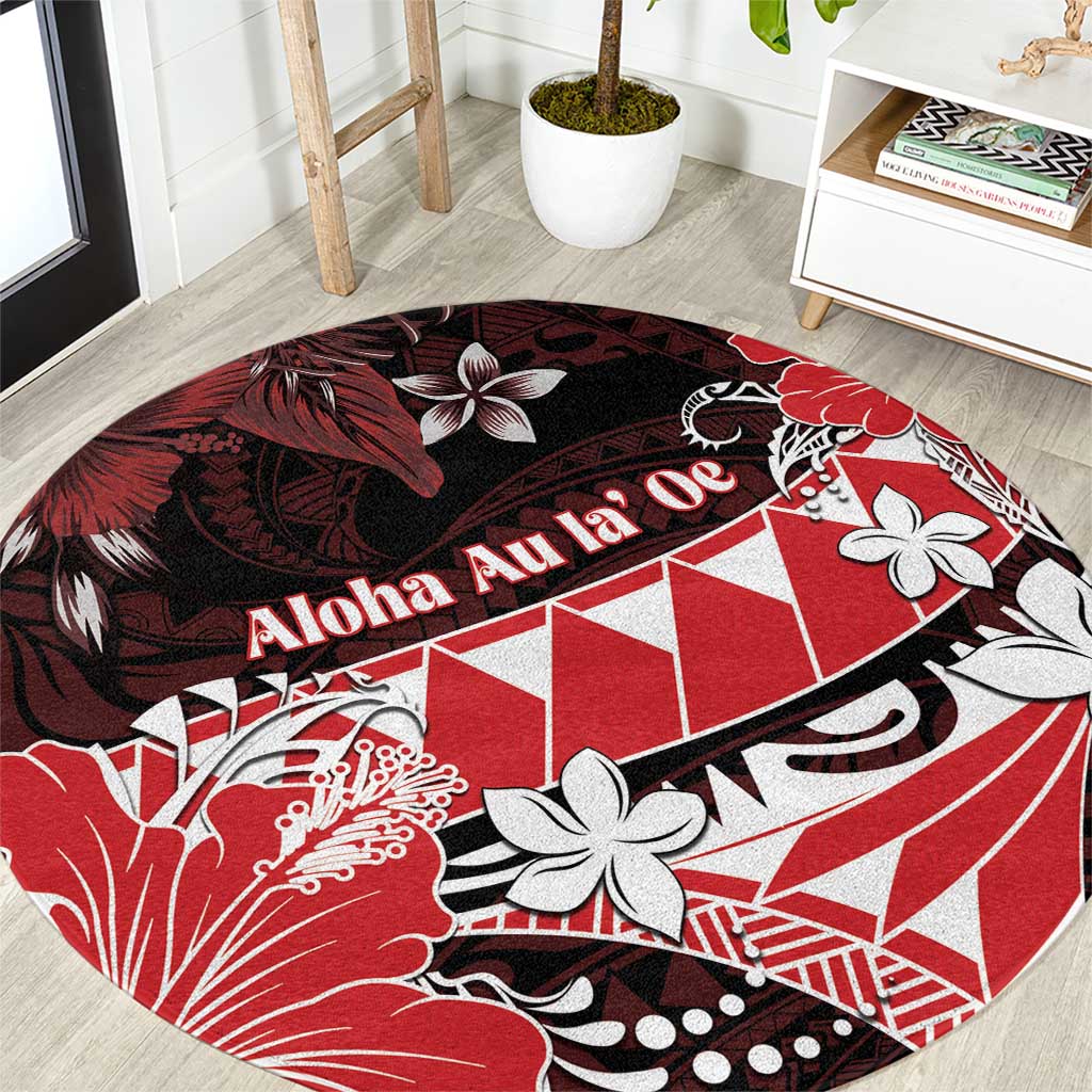 Hawaii Valentine Day Round Carpet Polynesian Hibiscus Art Style Red LT05 Red - Polynesian Pride