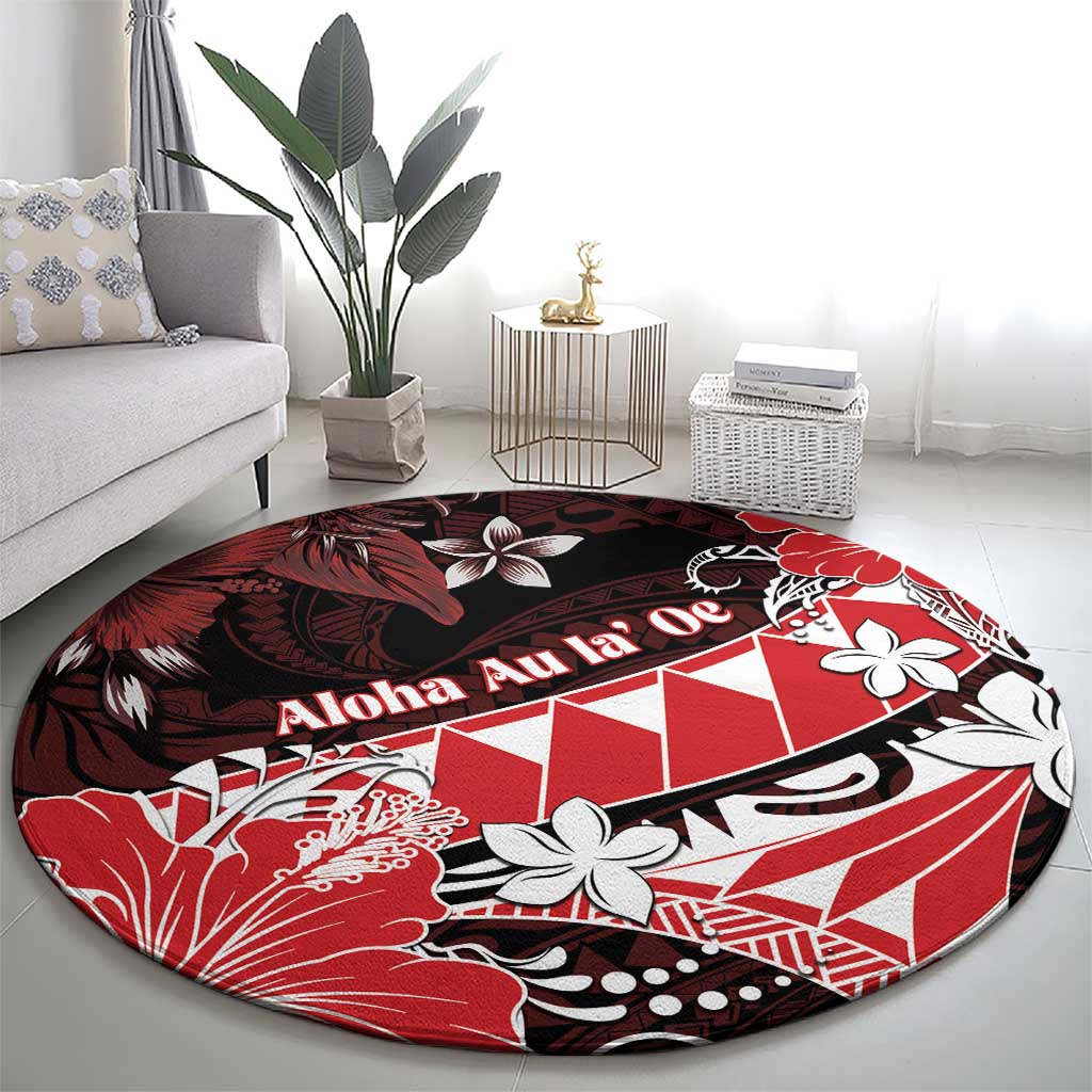 Hawaii Valentine Day Round Carpet Polynesian Hibiscus Art Style Red LT05 - Polynesian Pride