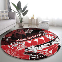 Hawaii Valentine Day Round Carpet Polynesian Hibiscus Art Style Red LT05 - Polynesian Pride