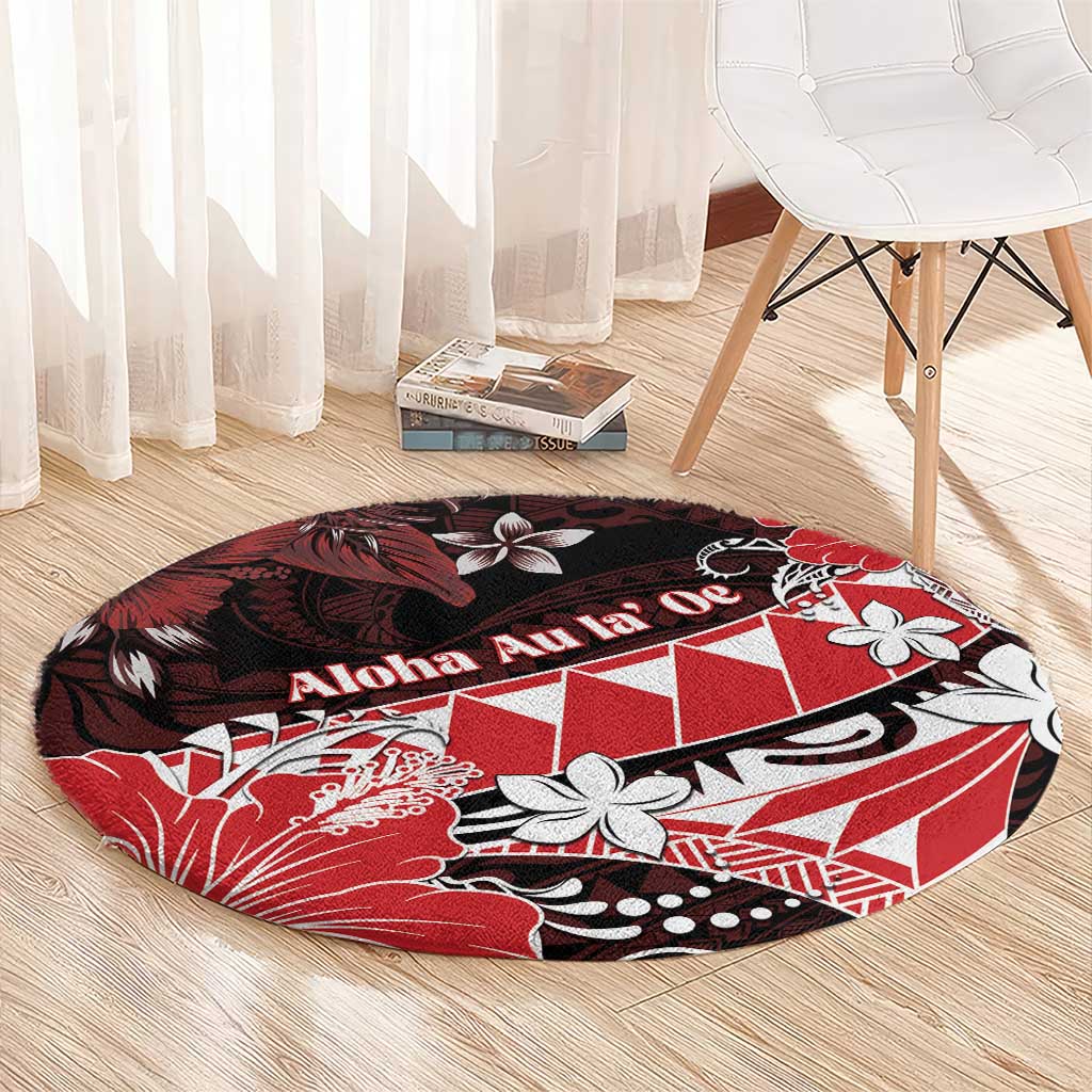 Hawaii Valentine Day Round Carpet Polynesian Hibiscus Art Style Red LT05 - Polynesian Pride