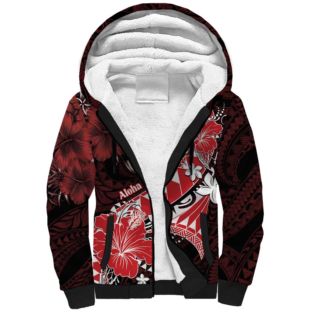 Personalised Hawaii Valentine Day Sherpa Hoodie Polynesian Hibiscus Art Style Red LT05 Unisex Red - Polynesian Pride