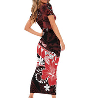 Personalised Hawaii Valentine Day Short Sleeve Bodycon Dress Polynesian Hibiscus Art Style Red