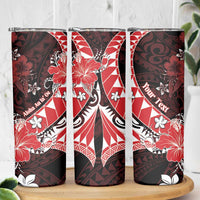 Personalised Hawaii Valentine Day Skinny Tumbler Polynesian Hibiscus Art Style Red