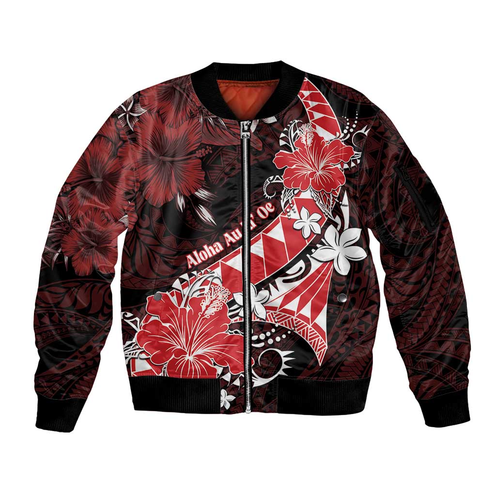 Personalised Hawaii Valentine Day Sleeve Zip Bomber Jacket Polynesian Hibiscus Art Style Red LT05 Unisex Red - Polynesian Pride