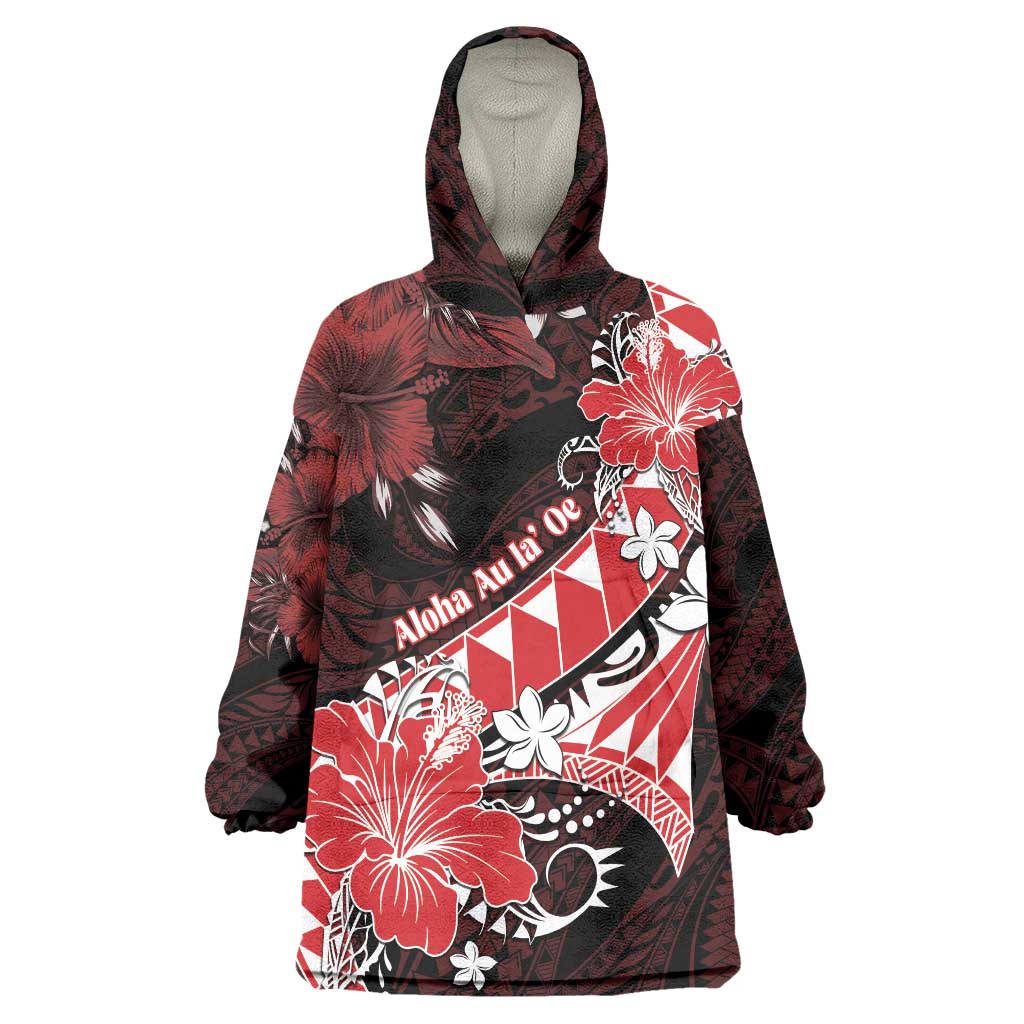 Personalised Hawaii Valentine Day Wearable Blanket Hoodie Polynesian Hibiscus Art Style Red LT05 One Size Red - Polynesian Pride