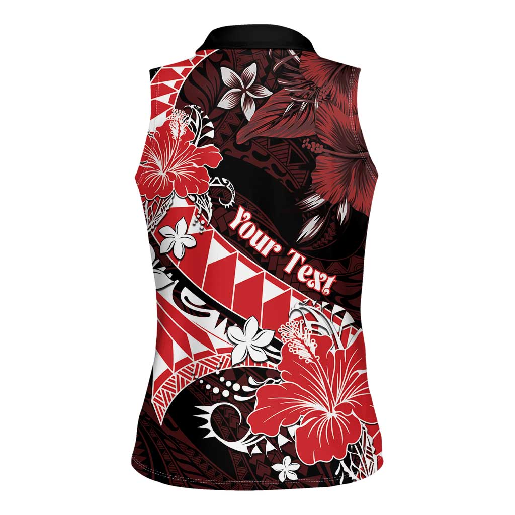 Personalised Hawaii Valentine Day Women Sleeveless Polo Shirt Polynesian Hibiscus Art Style Red