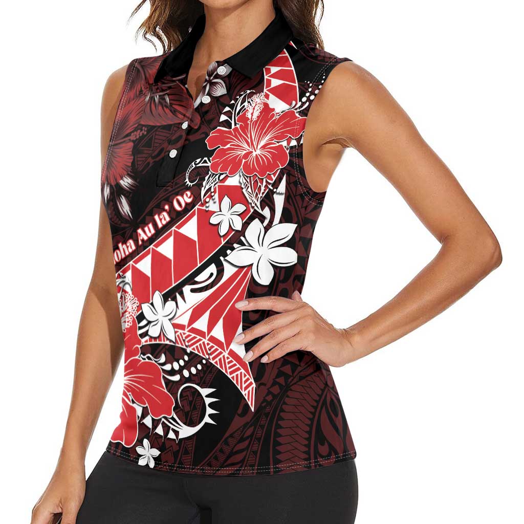 Personalised Hawaii Valentine Day Women Sleeveless Polo Shirt Polynesian Hibiscus Art Style Red