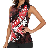 Personalised Hawaii Valentine Day Women Sleeveless Polo Shirt Polynesian Hibiscus Art Style Red