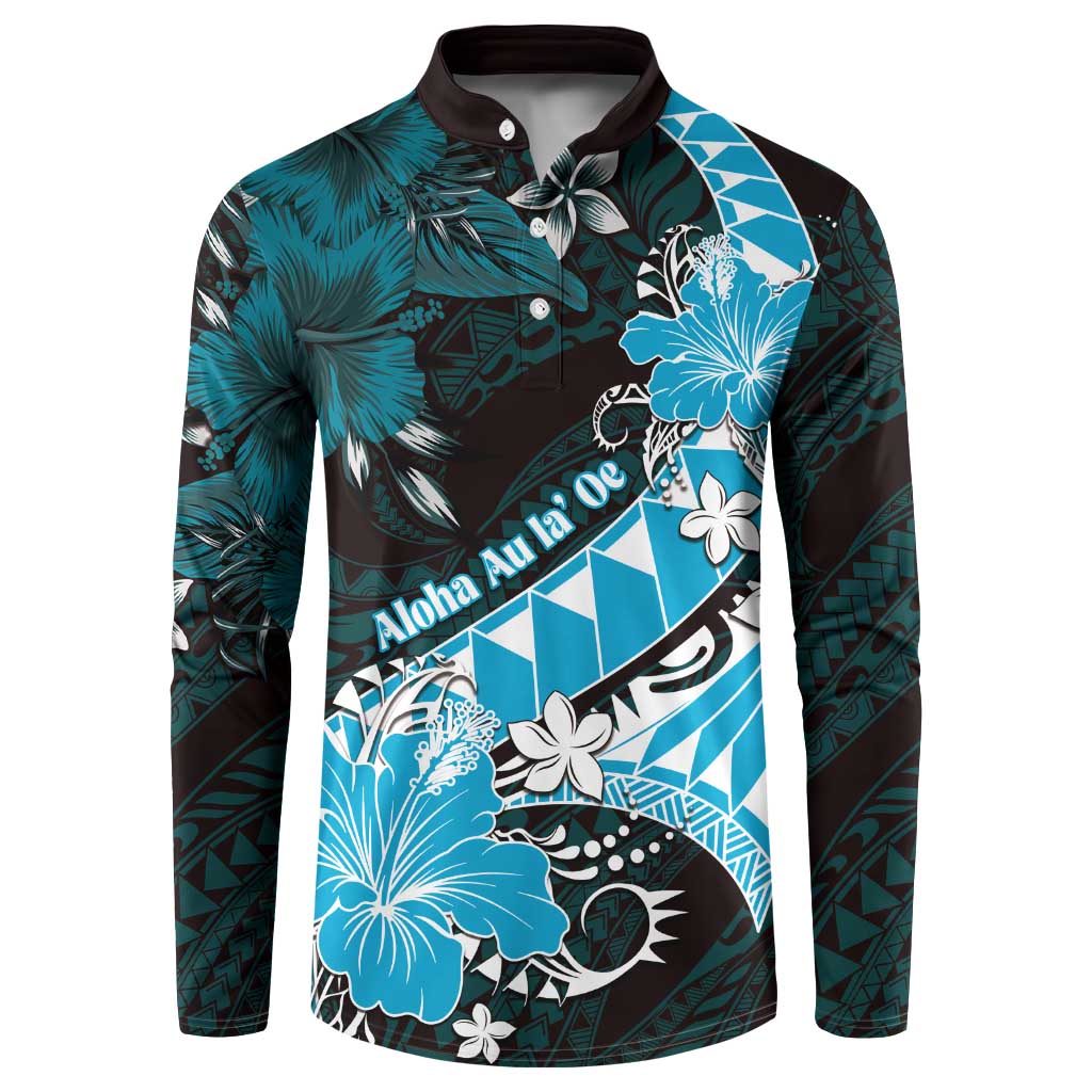 Personalised Hawaii Valentine Day Button Sweatshirt Polynesian Hibiscus Art Style Turquoise LT05 Turquoise - Polynesian Pride