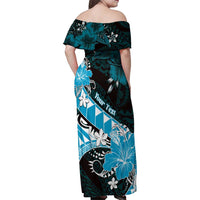 Personalised Hawaii Valentine Day Family Matching Off Shoulder Maxi Dress and Hawaiian Shirt Polynesian Hibiscus Art Style Turquoise
