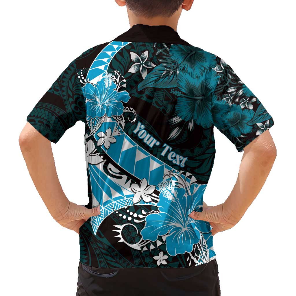 Personalised Hawaii Valentine Day Family Matching Short Sleeve Bodycon Dress and Hawaiian Shirt Polynesian Hibiscus Art Style Turquoise