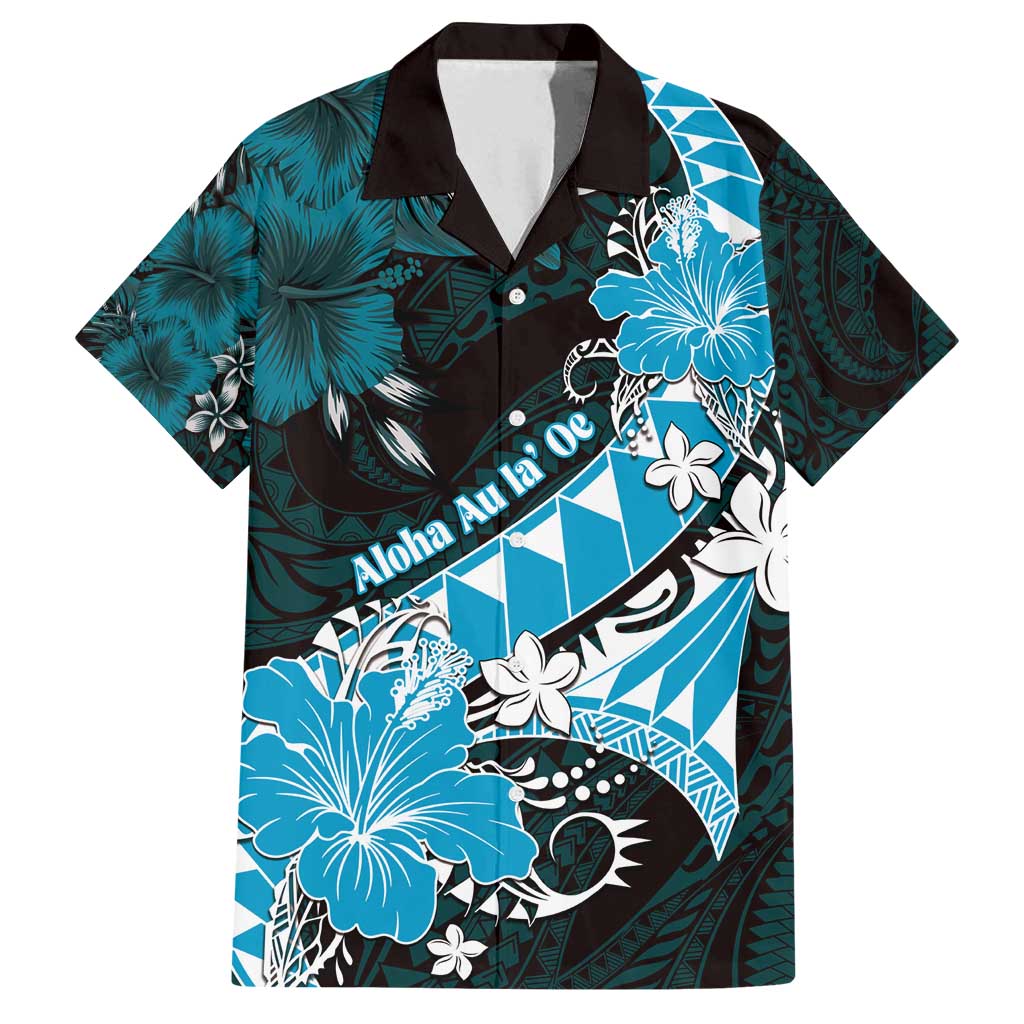 Personalised Hawaii Valentine Day Family Matching Summer Maxi Dress and Hawaiian Shirt Polynesian Hibiscus Art Style Turquoise LT05 Dad's Shirt - Short Sleeve Turquoise - Polynesian Pride