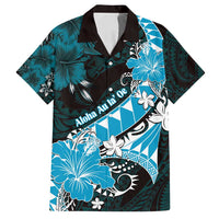 Personalised Hawaii Valentine Day Family Matching Summer Maxi Dress and Hawaiian Shirt Polynesian Hibiscus Art Style Turquoise LT05 Dad's Shirt - Short Sleeve Turquoise - Polynesian Pride
