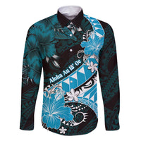 Personalised Hawaii Valentine Day Family Matching Tank Maxi Dress and Hawaiian Shirt Polynesian Hibiscus Art Style Turquoise LT05 Dad's Shirt - Long Sleeve Turquoise - Polynesian Pride