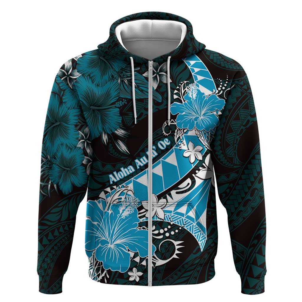 Personalised Hawaii Valentine Day Hoodie Polynesian Hibiscus Art Style Turquoise