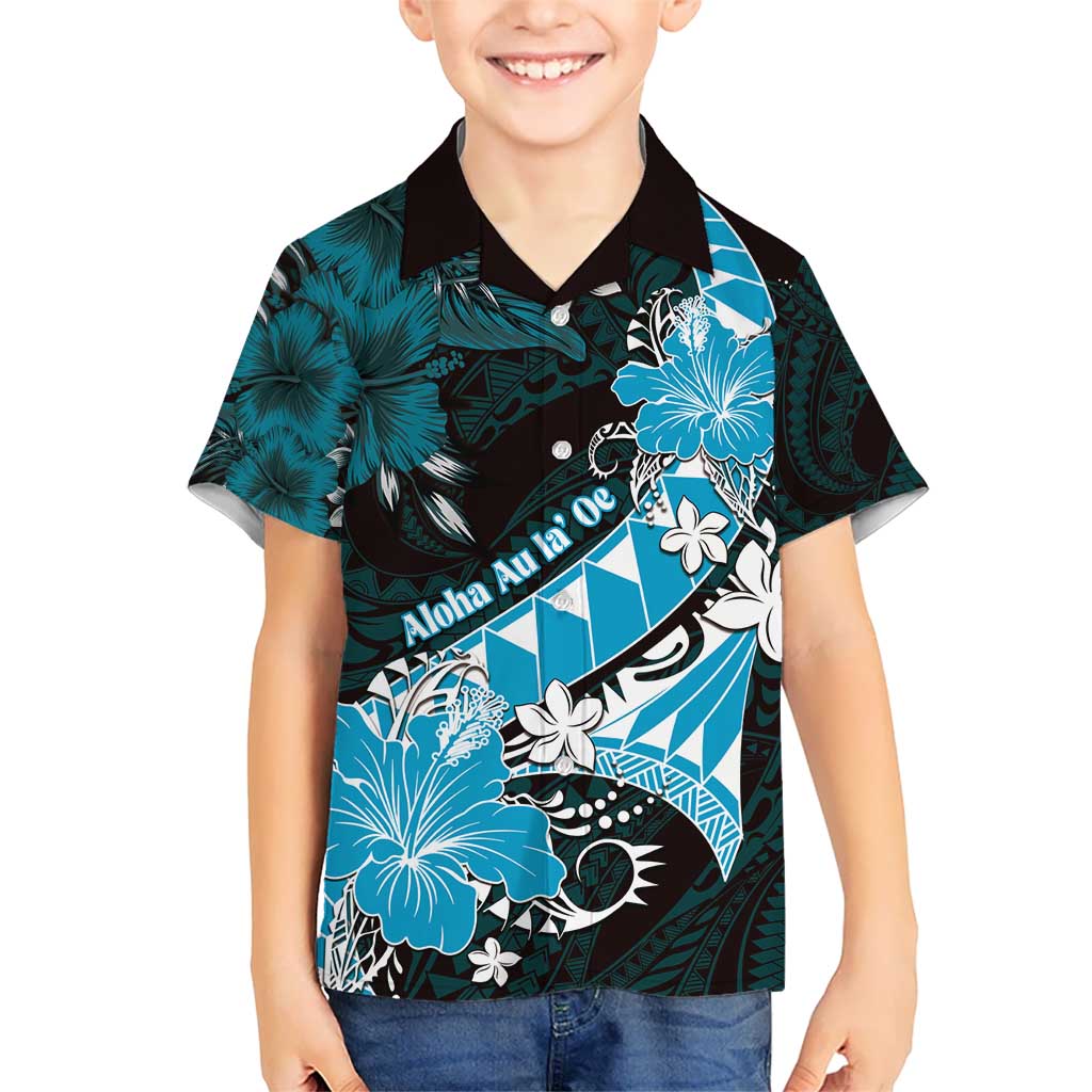 Personalised Hawaii Valentine Day Kid Hawaiian Shirt Polynesian Hibiscus Art Style Turquoise LT05 Kid Turquoise - Polynesian Pride