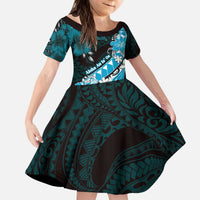 Personalised Hawaii Valentine Day Kid Short Sleeve Dress Polynesian Hibiscus Art Style Turquoise LT05 KID Turquoise - Polynesian Pride