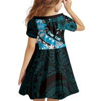 Personalised Hawaii Valentine Day Kid Short Sleeve Dress Polynesian Hibiscus Art Style Turquoise LT05 - Polynesian Pride