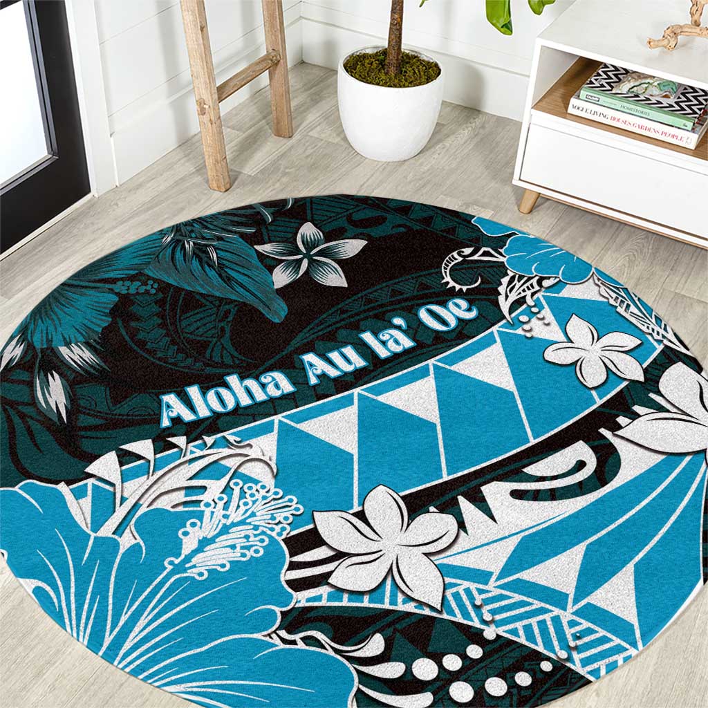 Hawaii Valentine Day Round Carpet Polynesian Hibiscus Art Style Turquoise LT05 Turquoise - Polynesian Pride