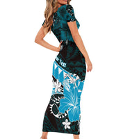 Personalised Hawaii Valentine Day Short Sleeve Bodycon Dress Polynesian Hibiscus Art Style Turquoise LT05 - Polynesian Pride