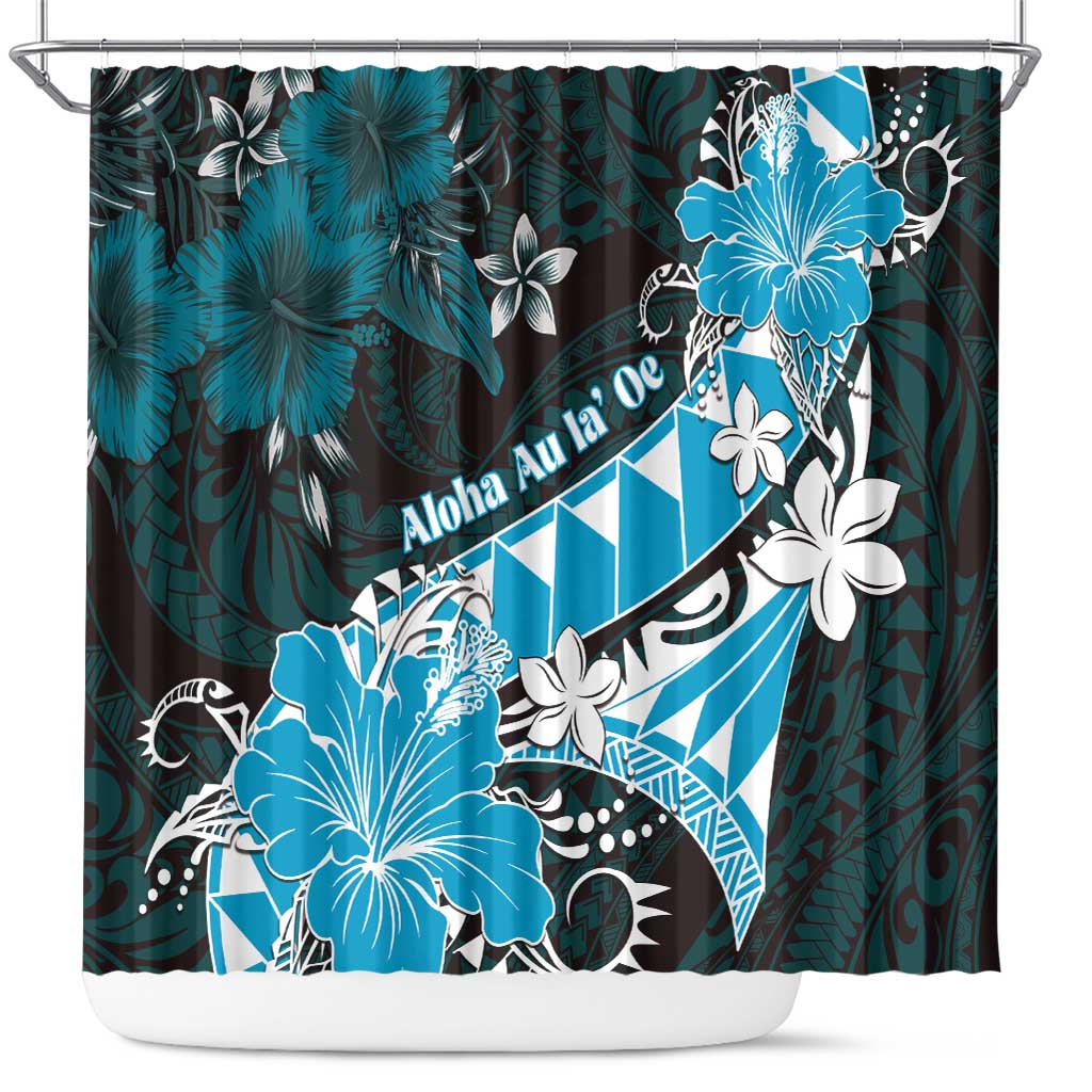 Hawaii Valentine Day Shower Curtain Polynesian Hibiscus Art Style Turquoise LT05 Turquoise - Polynesian Pride