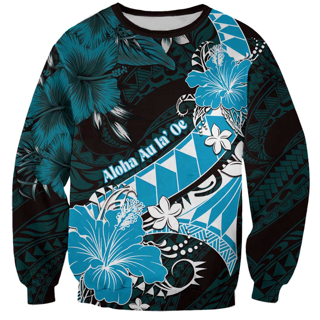 Personalised Hawaii Valentine Day Sweatshirt Polynesian Hibiscus Art Style Turquoise LT05 Unisex Turquoise - Polynesian Pride