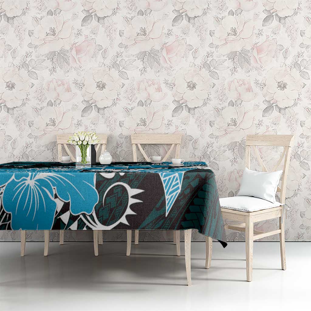 Hawaii Valentine Day Tablecloth Polynesian Hibiscus Art Style Turquoise