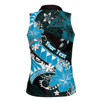 Personalised Hawaii Valentine Day Women Sleeveless Polo Shirt Polynesian Hibiscus Art Style Turquoise