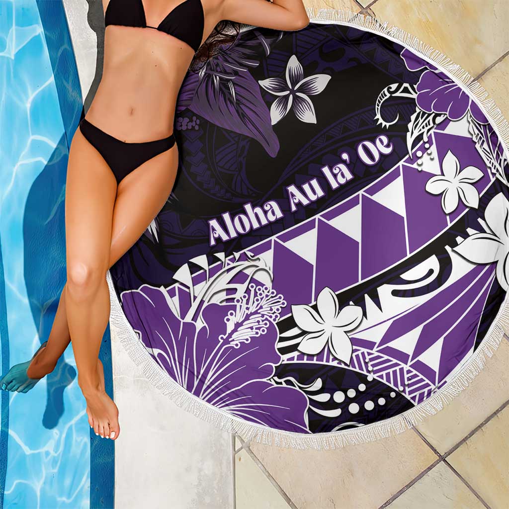 Hawaii Valentine Day Beach Blanket Polynesian Hibiscus Art Style Purple