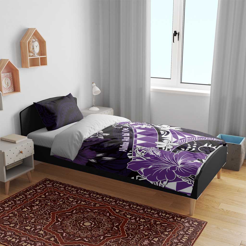 Hawaii Valentine Day Bedding Set Polynesian Hibiscus Art Style Purple
