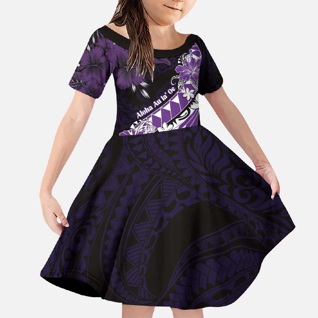 Personalised Hawaii Valentine Day Family Matching Mermaid Dress and Hawaiian Shirt Polynesian Hibiscus Art Style Purple LT05 Daughter's Dress Purple - Polynesian Pride