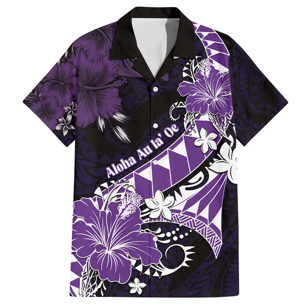 Personalised Hawaii Valentine Day Family Matching Off The Shoulder Long Sleeve Dress and Hawaiian Shirt Polynesian Hibiscus Art Style Purple