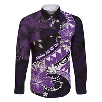 Personalised Hawaii Valentine Day Family Matching Summer Maxi Dress and Hawaiian Shirt Polynesian Hibiscus Art Style Purple LT05 Dad's Shirt - Long Sleeve Purple - Polynesian Pride