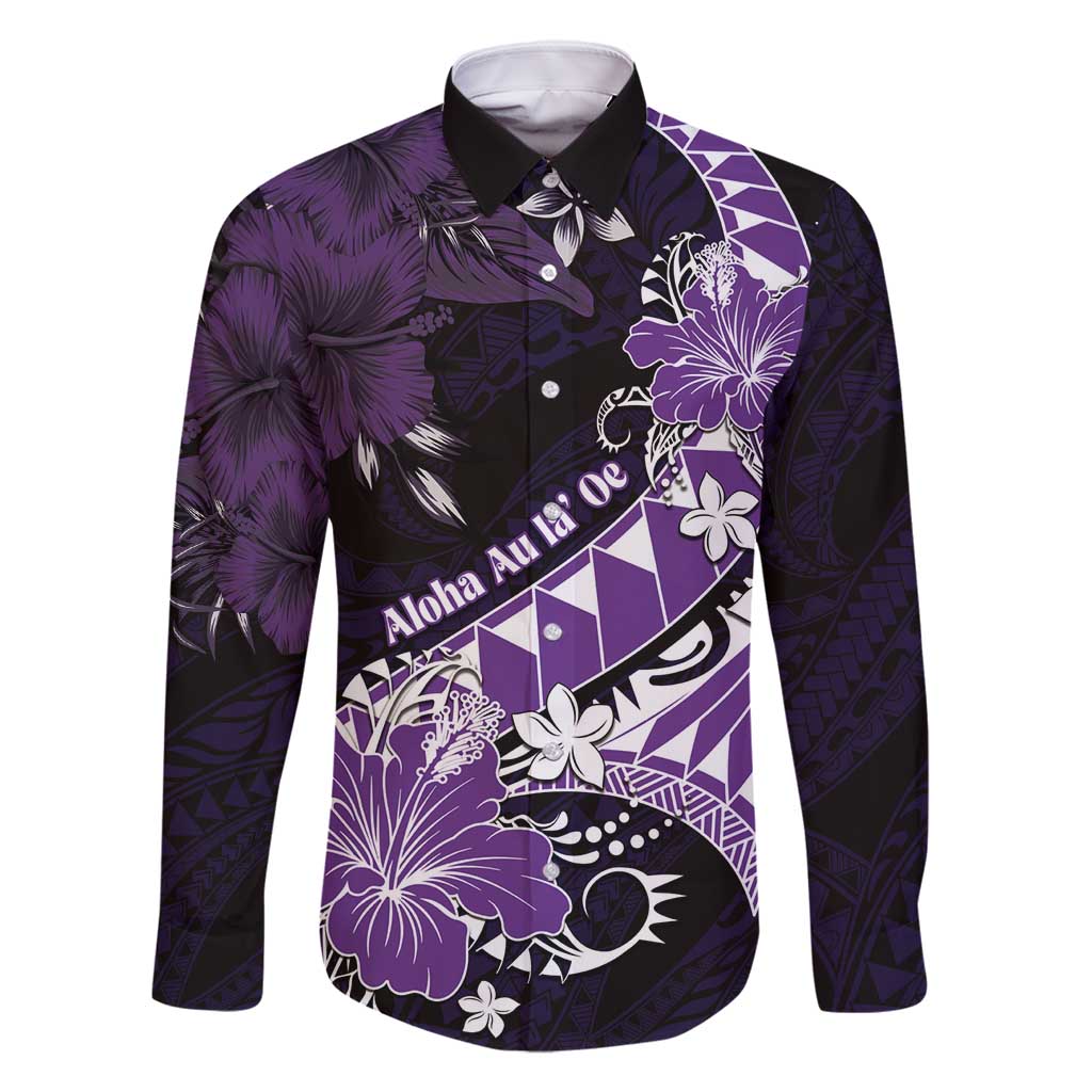 Personalised Hawaii Valentine Day Family Matching Tank Maxi Dress and Hawaiian Shirt Polynesian Hibiscus Art Style Purple LT05 Dad's Shirt - Long Sleeve Purple - Polynesian Pride