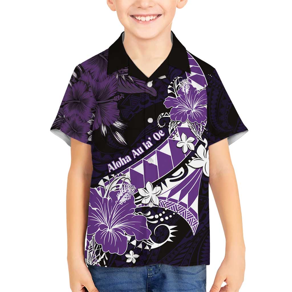 Personalised Hawaii Valentine Day Family Matching Tank Maxi Dress and Hawaiian Shirt Polynesian Hibiscus Art Style Purple LT05 Son's Shirt Purple - Polynesian Pride