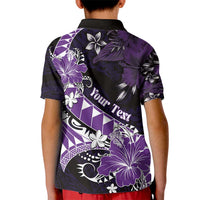 Personalised Hawaii Valentine Day Kid Polo Shirt Polynesian Hibiscus Art Style Purple