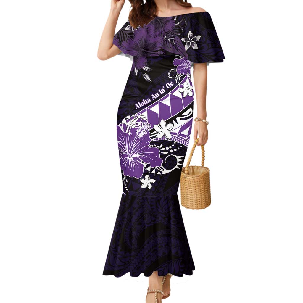 Personalised Hawaii Valentine Day Mermaid Dress Polynesian Hibiscus Art Style Purple