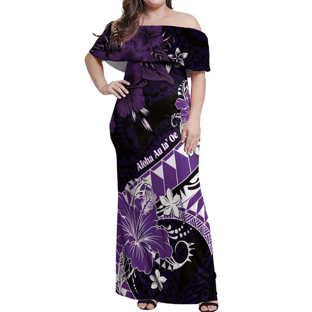 Personalised Hawaii Valentine Day Off Shoulder Maxi Dress Polynesian Hibiscus Art Style Purple LT05 Women Purple - Polynesian Pride