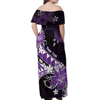 Personalised Hawaii Valentine Day Off Shoulder Maxi Dress Polynesian Hibiscus Art Style Purple LT05 - Polynesian Pride