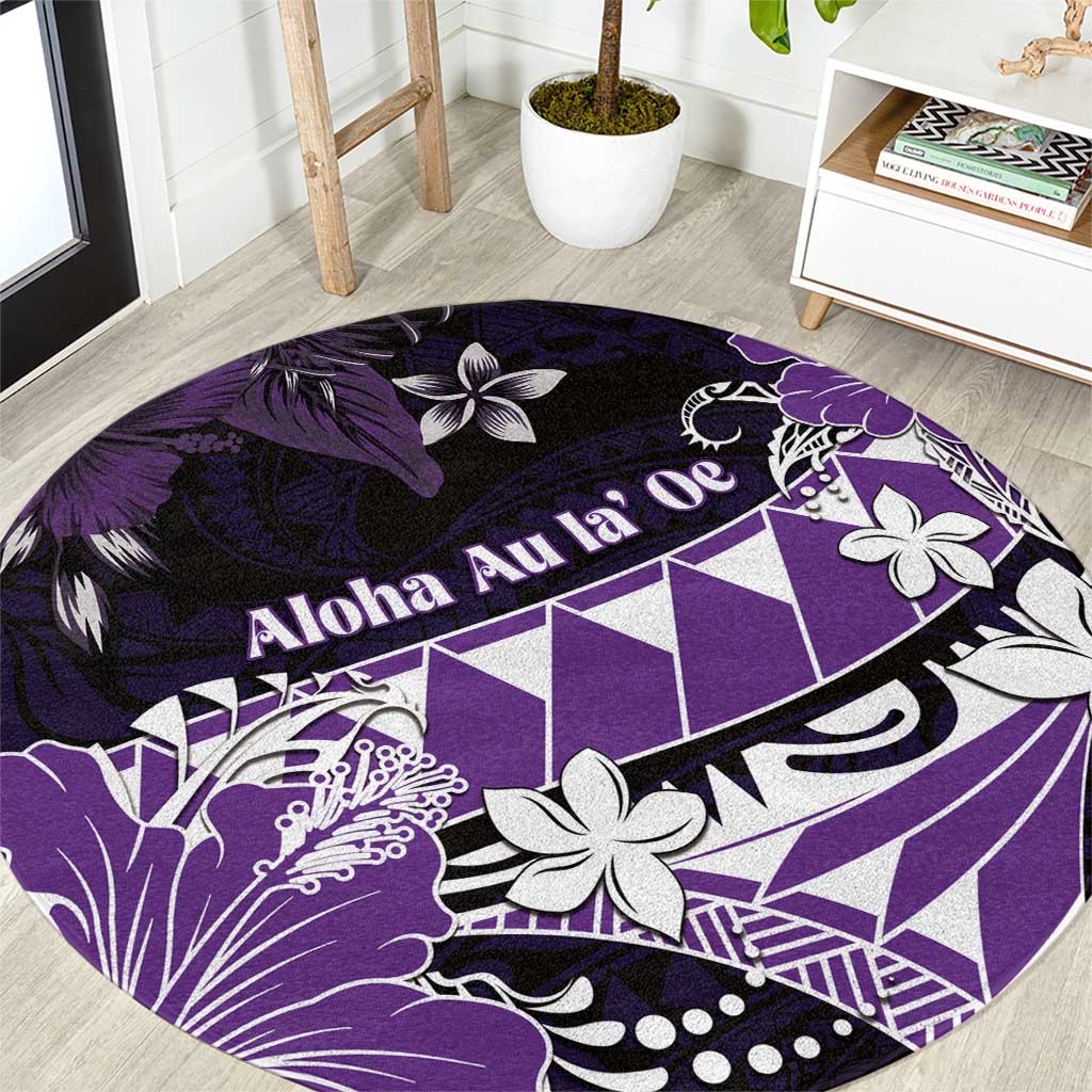Hawaii Valentine Day Round Carpet Polynesian Hibiscus Art Style Purple LT05 Purple - Polynesian Pride