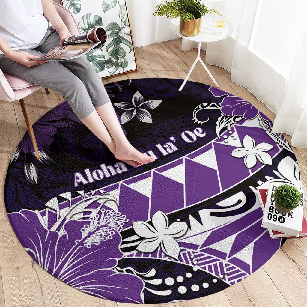 Hawaii Valentine Day Round Carpet Polynesian Hibiscus Art Style Purple LT05 - Polynesian Pride