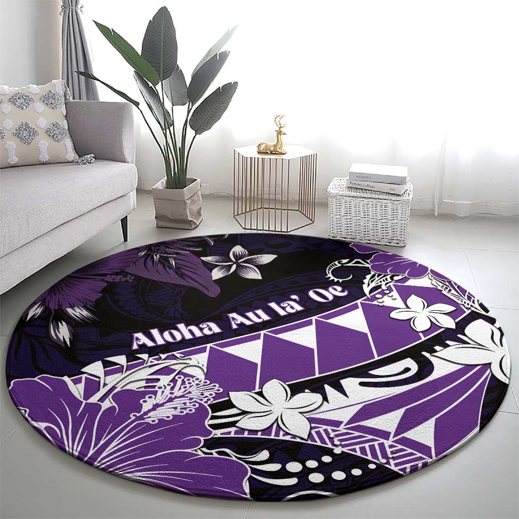 Hawaii Valentine Day Round Carpet Polynesian Hibiscus Art Style Purple LT05 - Polynesian Pride