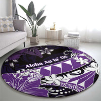 Hawaii Valentine Day Round Carpet Polynesian Hibiscus Art Style Purple LT05 - Polynesian Pride