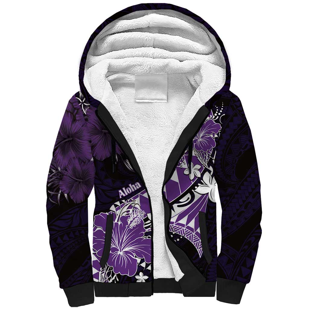 Personalised Hawaii Valentine Day Sherpa Hoodie Polynesian Hibiscus Art Style Purple LT05 Unisex Purple - Polynesian Pride