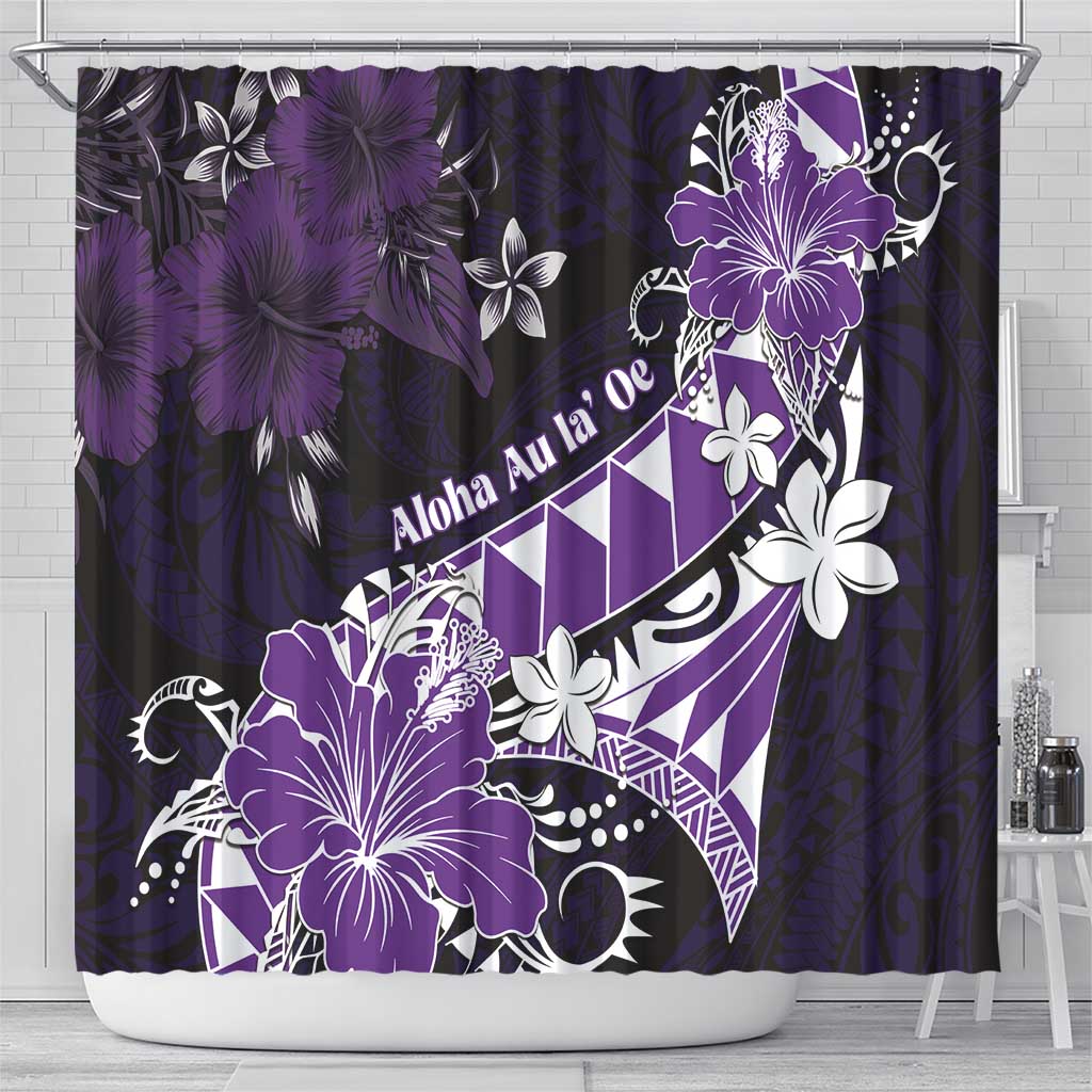 Hawaii Valentine Day Shower Curtain Polynesian Hibiscus Art Style Purple
