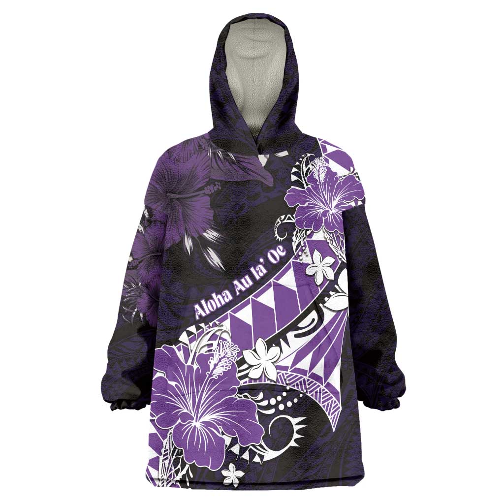 Personalised Hawaii Valentine Day Wearable Blanket Hoodie Polynesian Hibiscus Art Style Purple LT05 One Size Purple - Polynesian Pride